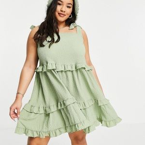 ASOS CURVE | textured ruffle swing mini sundress with tie straps | PLUS SIZE